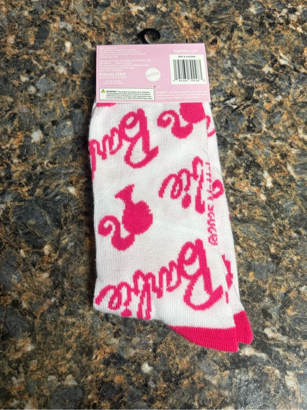 Barbie White and Hot Pink Logo Crew Socks